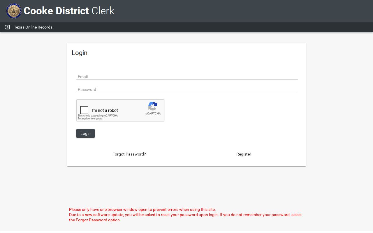 Cooke County warrant check, District Clerk records search interface