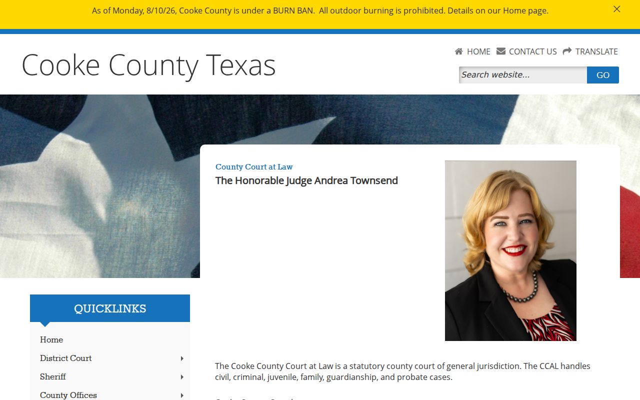 Cooke County bench warrant records, County Court at Law information
