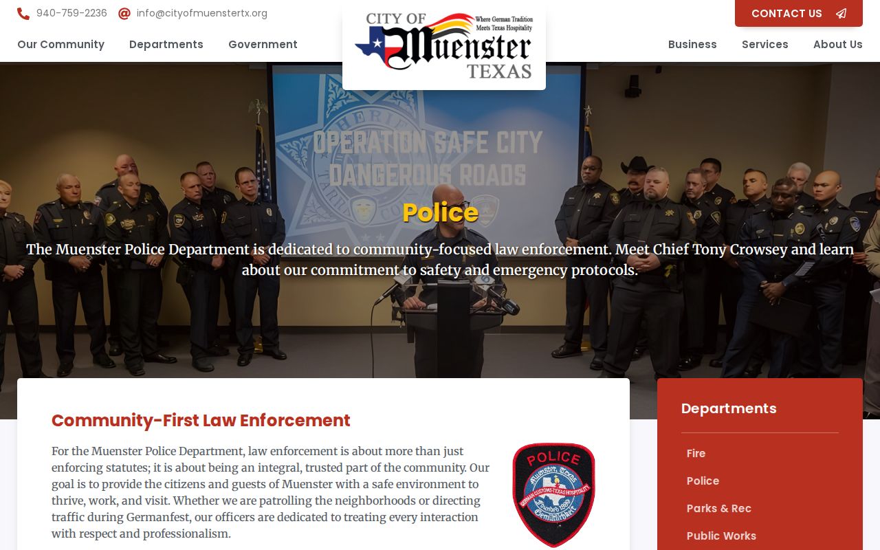 Cooke County Muenster warrant records, police department contact page