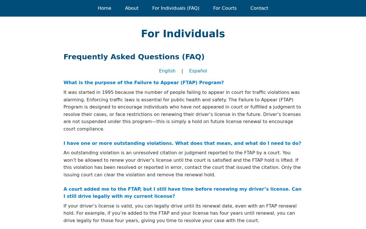 Cooke County traffic warrant records, OmniBase FTAP program explanation