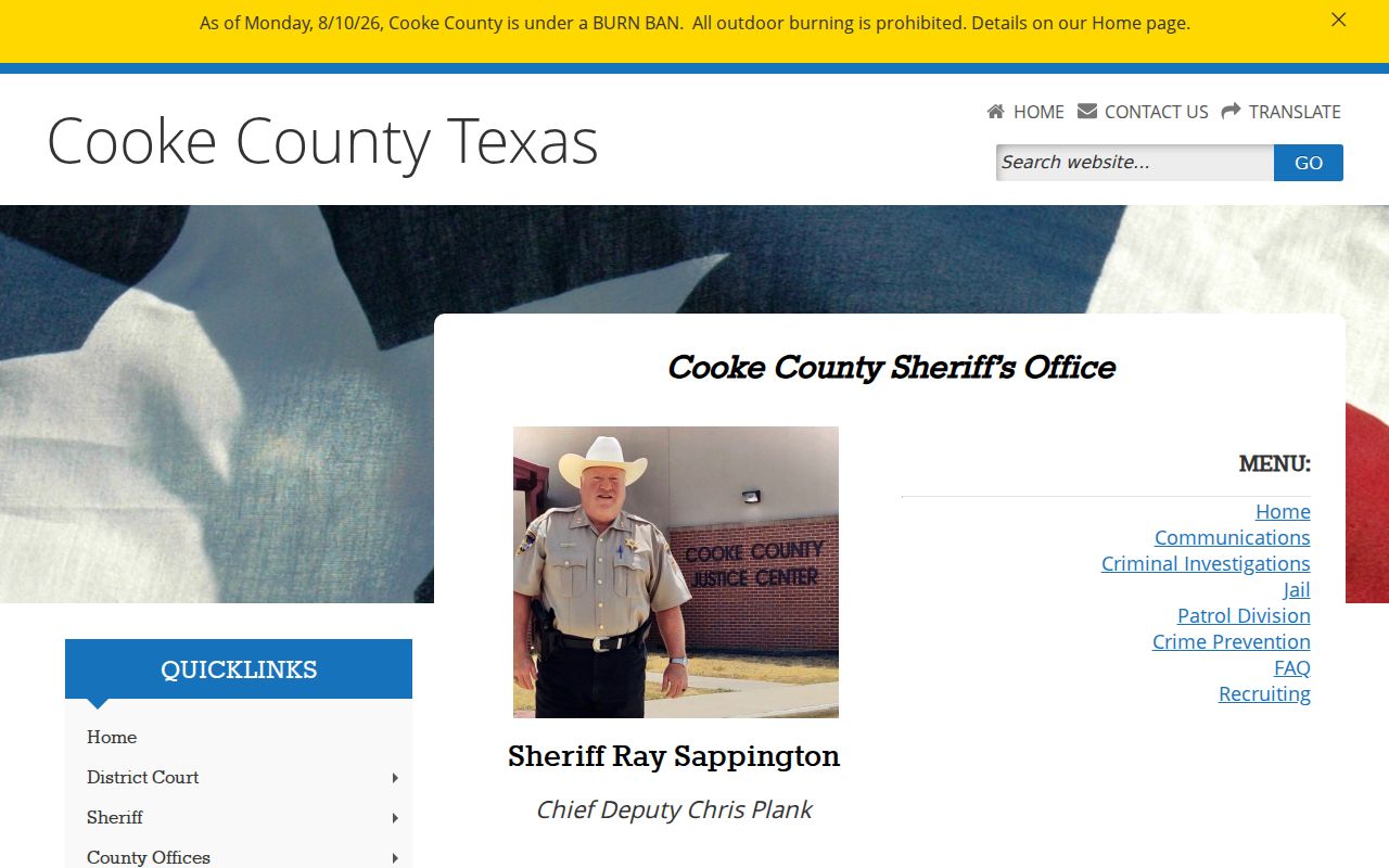 Cooke County most-wanted information, Sheriff public contact page
